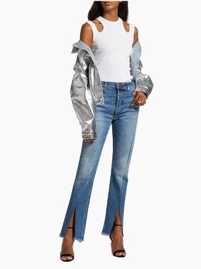 High-Rise Split-Hem Blue Women’s Jeans